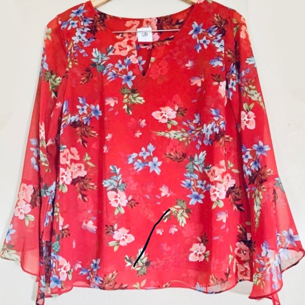Cabi Flare Sleeve Floral Blouse